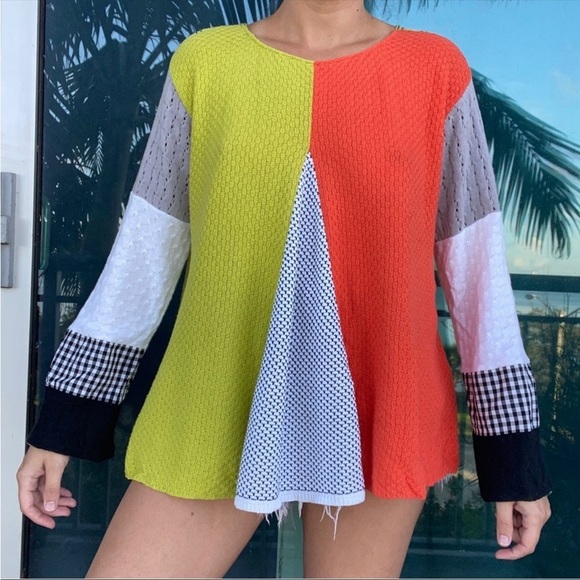 Mixed Media Quilt Long Sleeve Sweater Top M - Picture 5 of 7